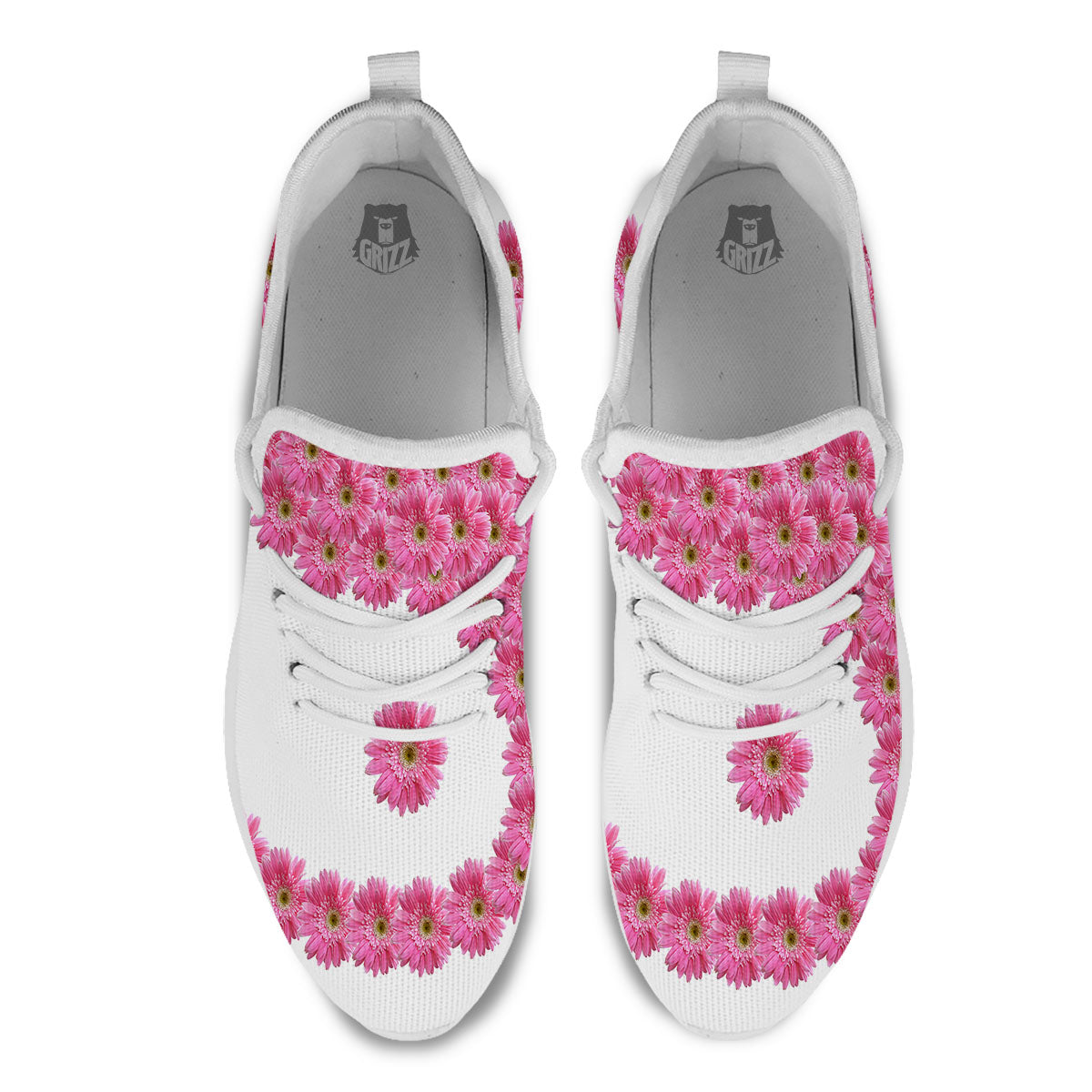 Yin Yang Pink Flowers Print White Athletic Shoes-grizzshop