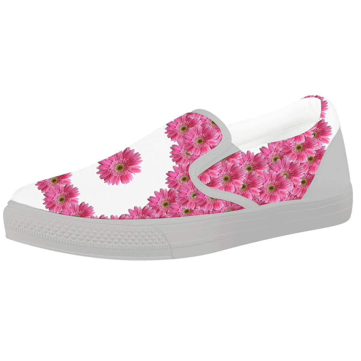 Yin Yang Pink Flowers Print White Slip On Shoes-grizzshop