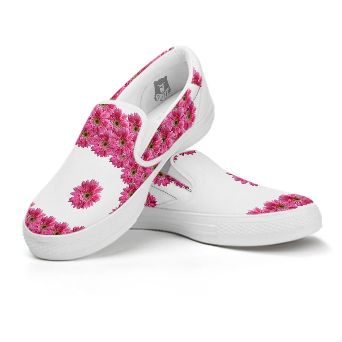 Yin Yang Pink Flowers Print White Slip On Shoes-grizzshop