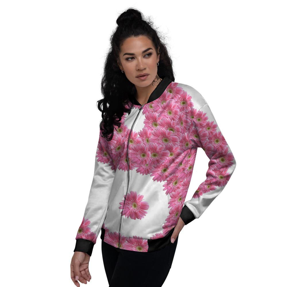 Yin Yang Pink Flowers Print Women's Bomber Jacket-grizzshop