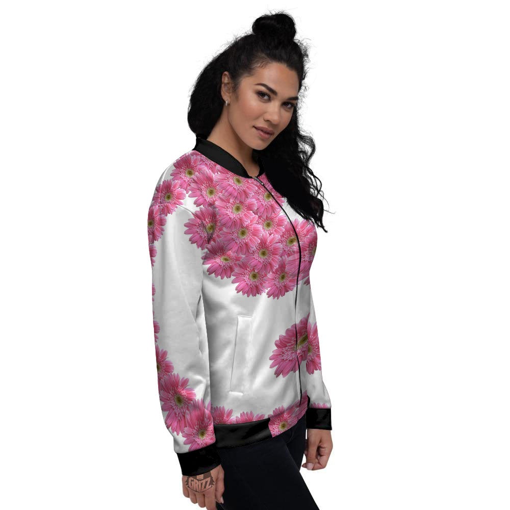 Yin Yang Pink Flowers Print Women's Bomber Jacket-grizzshop