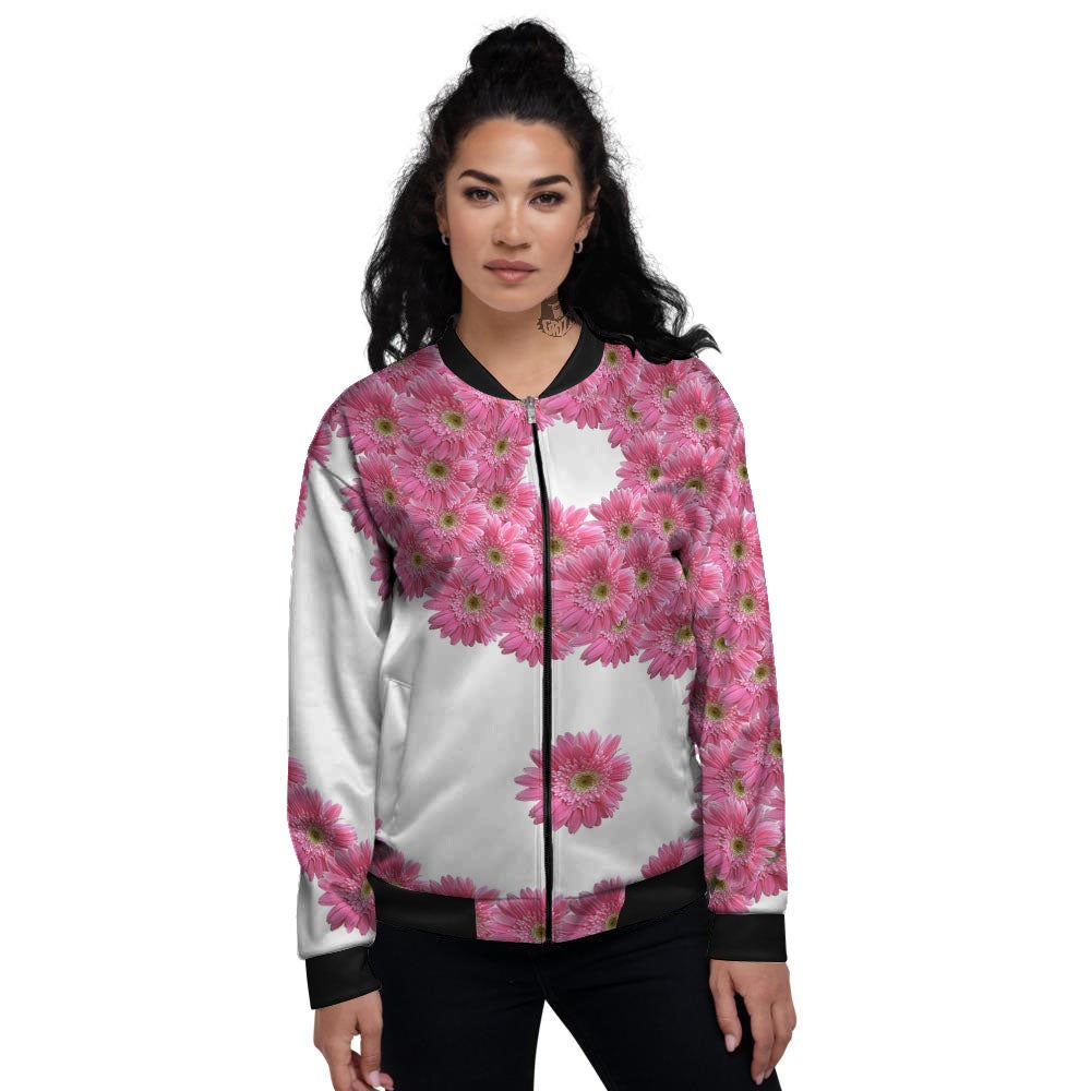 Yin Yang Pink Flowers Print Women's Bomber Jacket-grizzshop