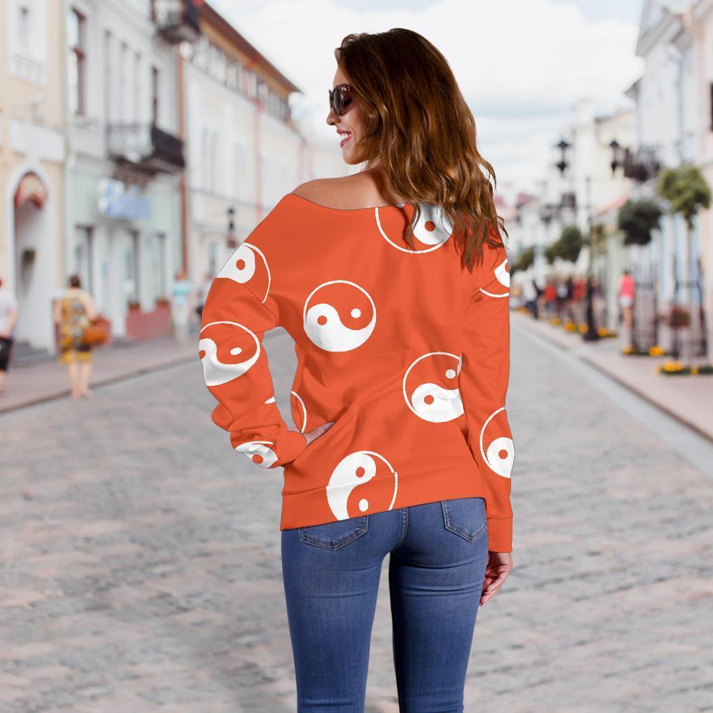 Yin Yang Print Pattern Women Off Shoulder Sweatshirt-grizzshop