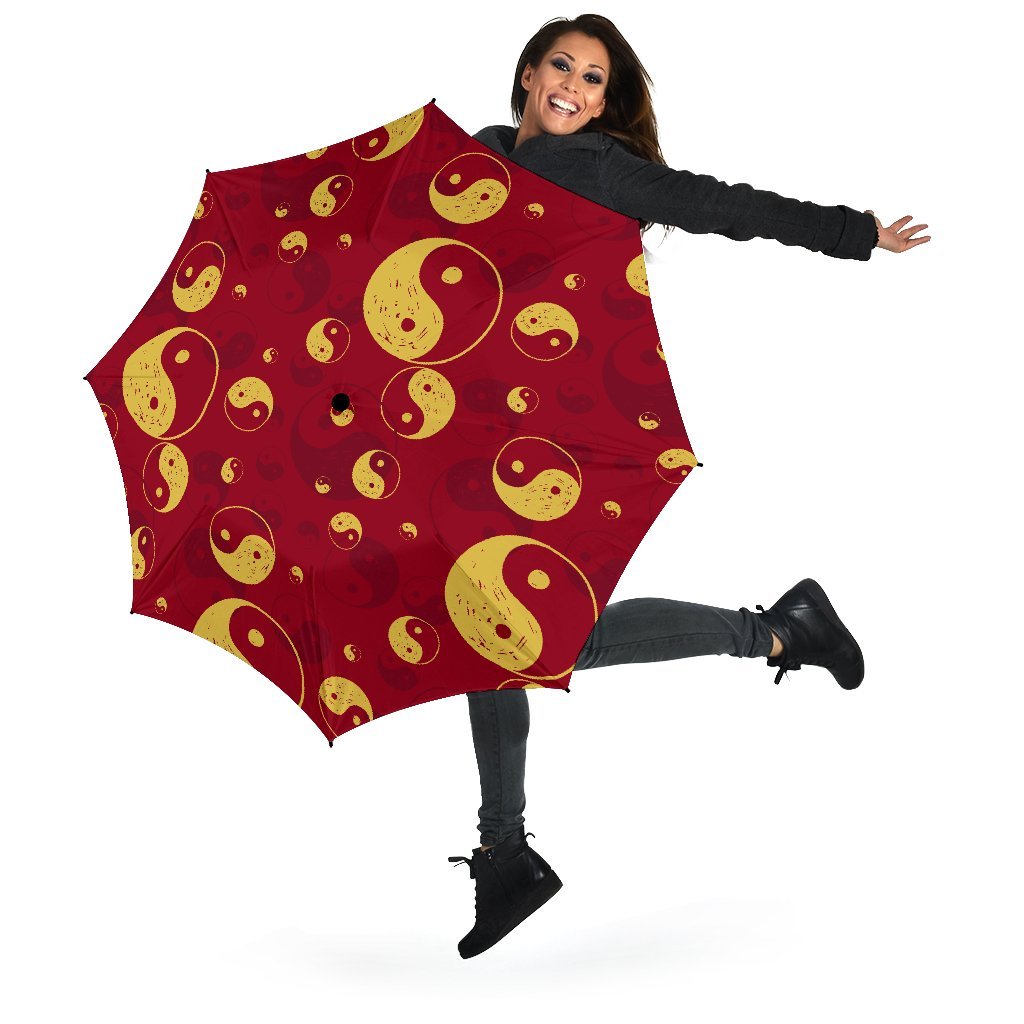 Yin Yang Red Pattern Print Automatic Foldable Umbrella-grizzshop