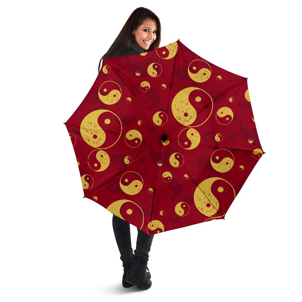 Yin Yang Red Pattern Print Automatic Foldable Umbrella-grizzshop