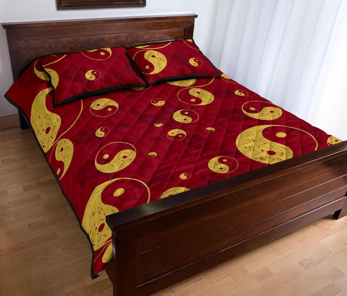 Yin Yang Red Pattern Print Bed Set Quilt-grizzshop