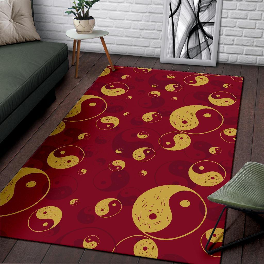 Yin Yang Red Pattern Print Floor Mat-grizzshop