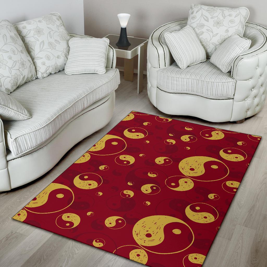 Yin Yang Red Pattern Print Floor Mat-grizzshop