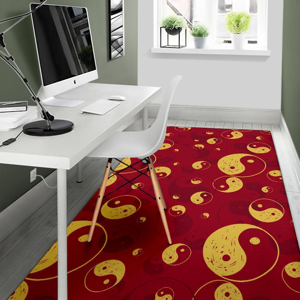 Yin Yang Red Pattern Print Floor Mat-grizzshop