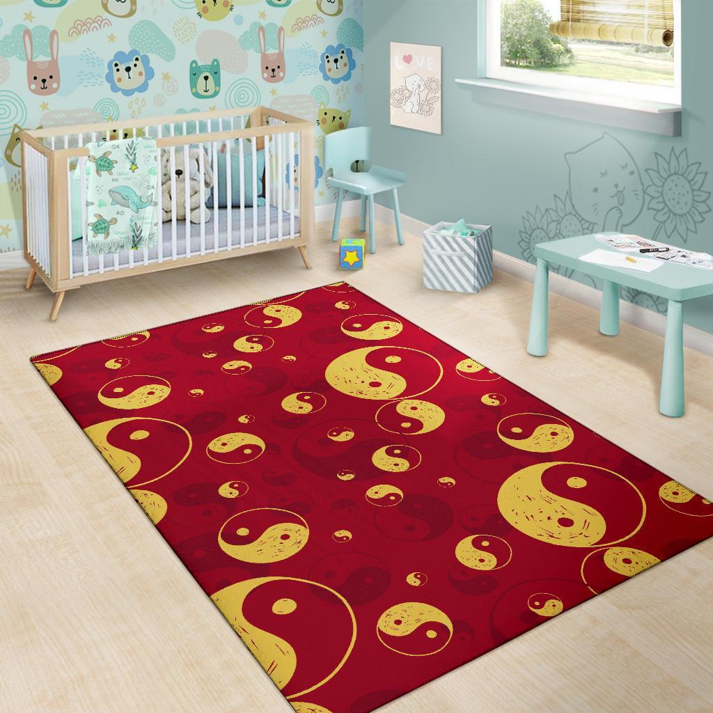 Yin Yang Red Pattern Print Floor Mat-grizzshop