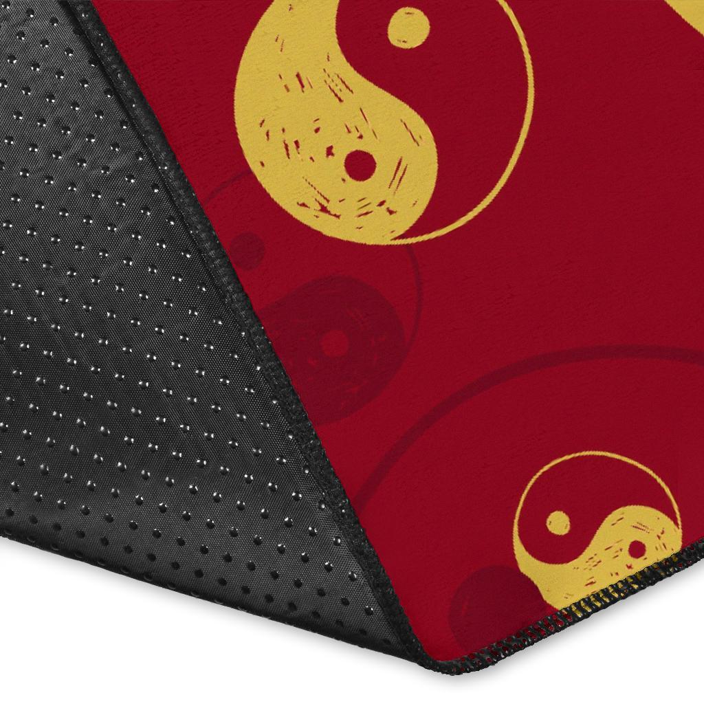 Yin Yang Red Pattern Print Floor Mat-grizzshop