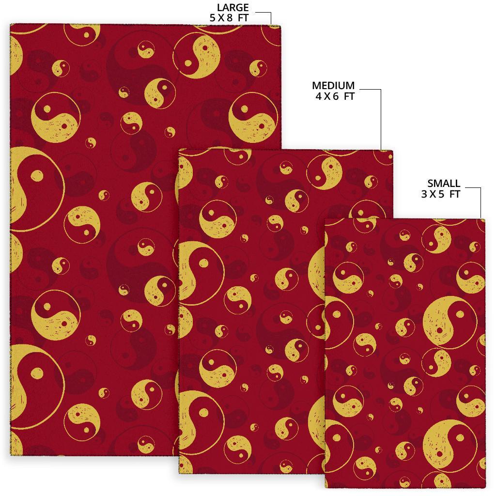 Yin Yang Red Pattern Print Floor Mat-grizzshop