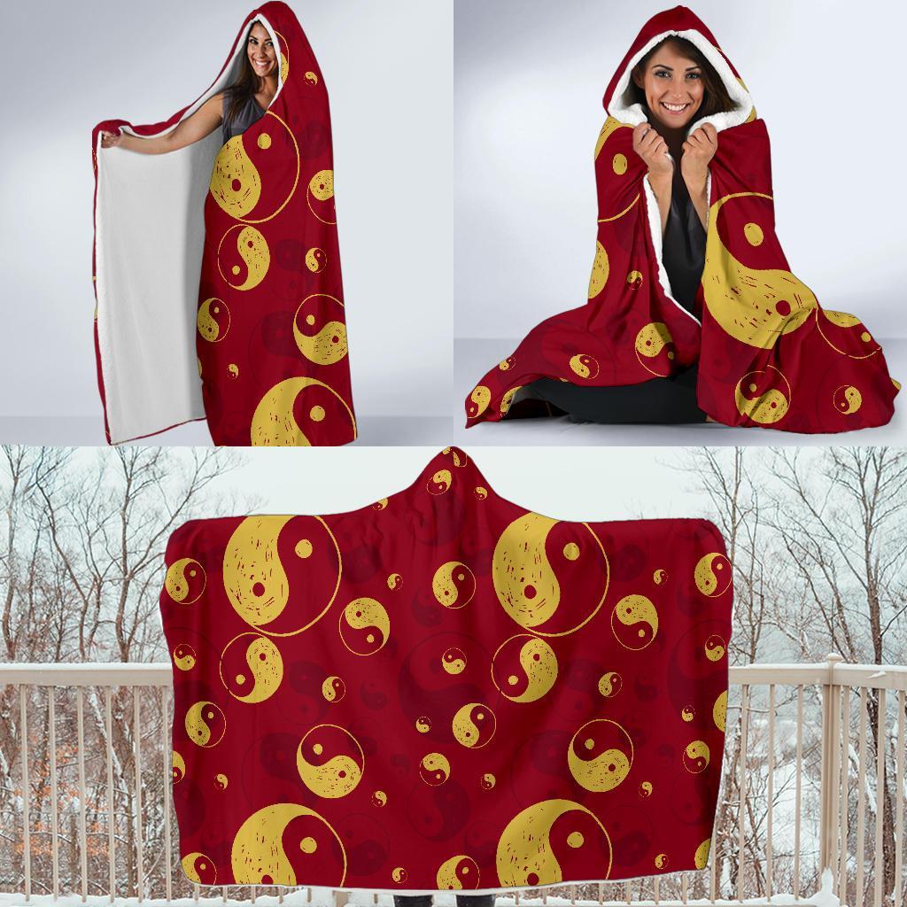 Yin Yang Red Pattern Print Hooded Blanket-grizzshop