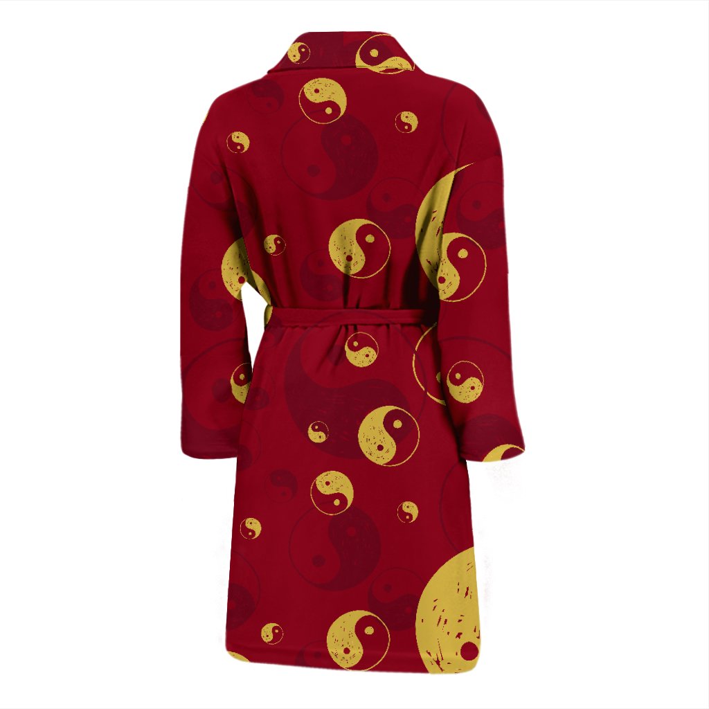 Yin Yang Red Pattern Print Men Long Robe-grizzshop