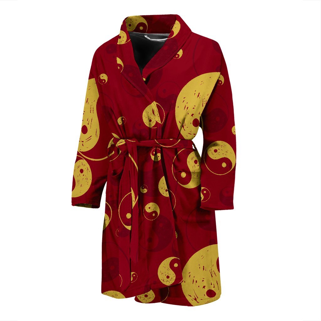 Yin Yang Red Pattern Print Men Long Robe-grizzshop