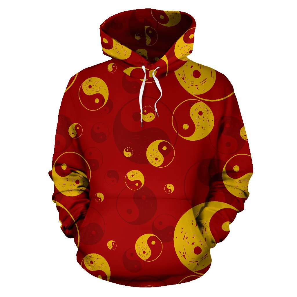 Yin Yang Red Pattern Print Men Women Pullover Hoodie-grizzshop