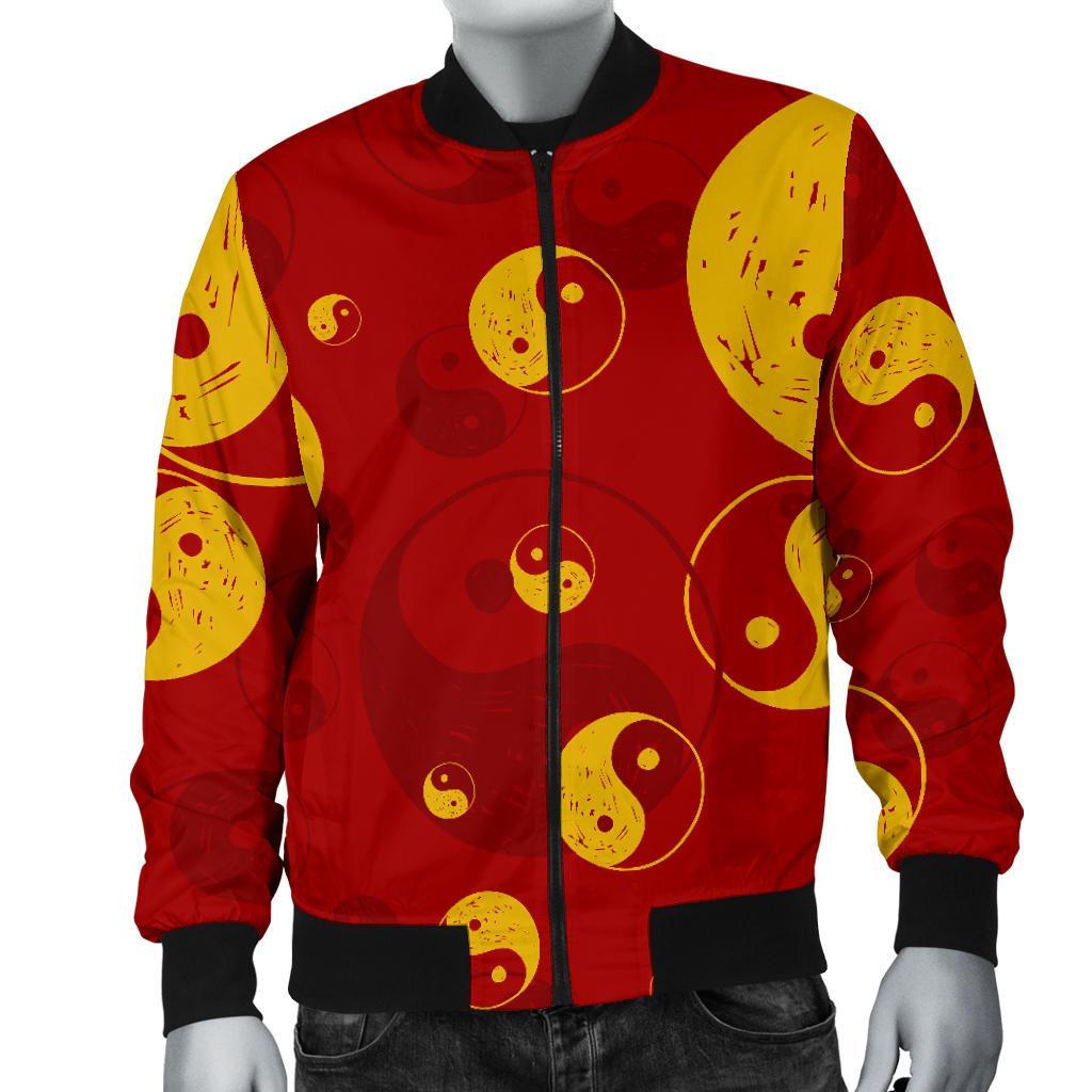 Yin Yang Red Pattern Print Men's Bomber Jacket-grizzshop