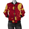 Yin Yang Red Pattern Print Women Casual Bomber Jacket-grizzshop