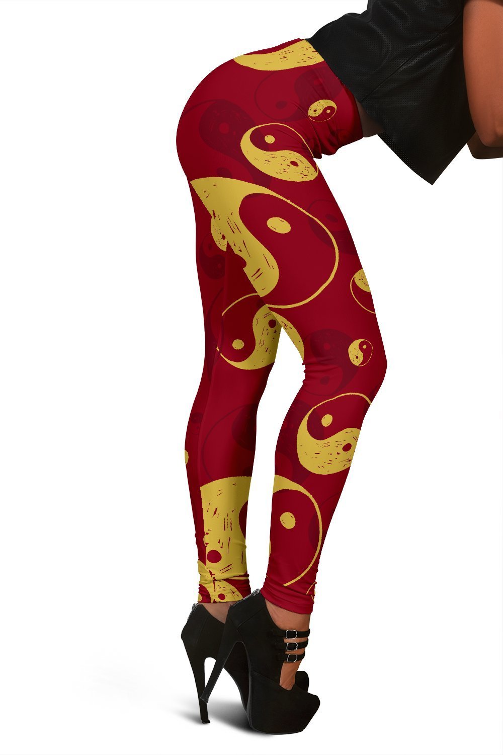 Yin Yang Red Pattern Print Women Leggings-grizzshop