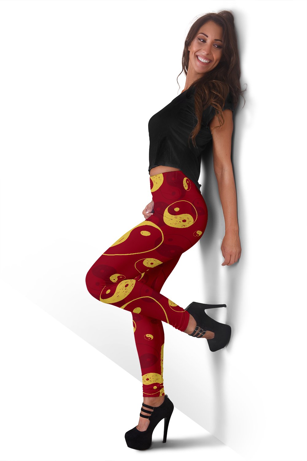 Yin Yang Red Pattern Print Women Leggings-grizzshop
