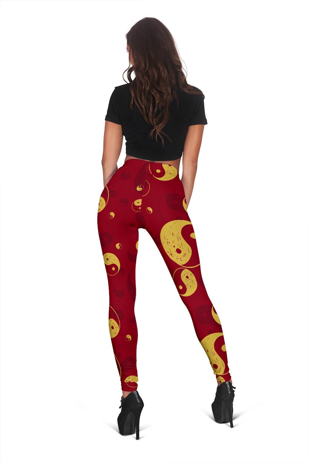Yin Yang Red Pattern Print Women Leggings-grizzshop