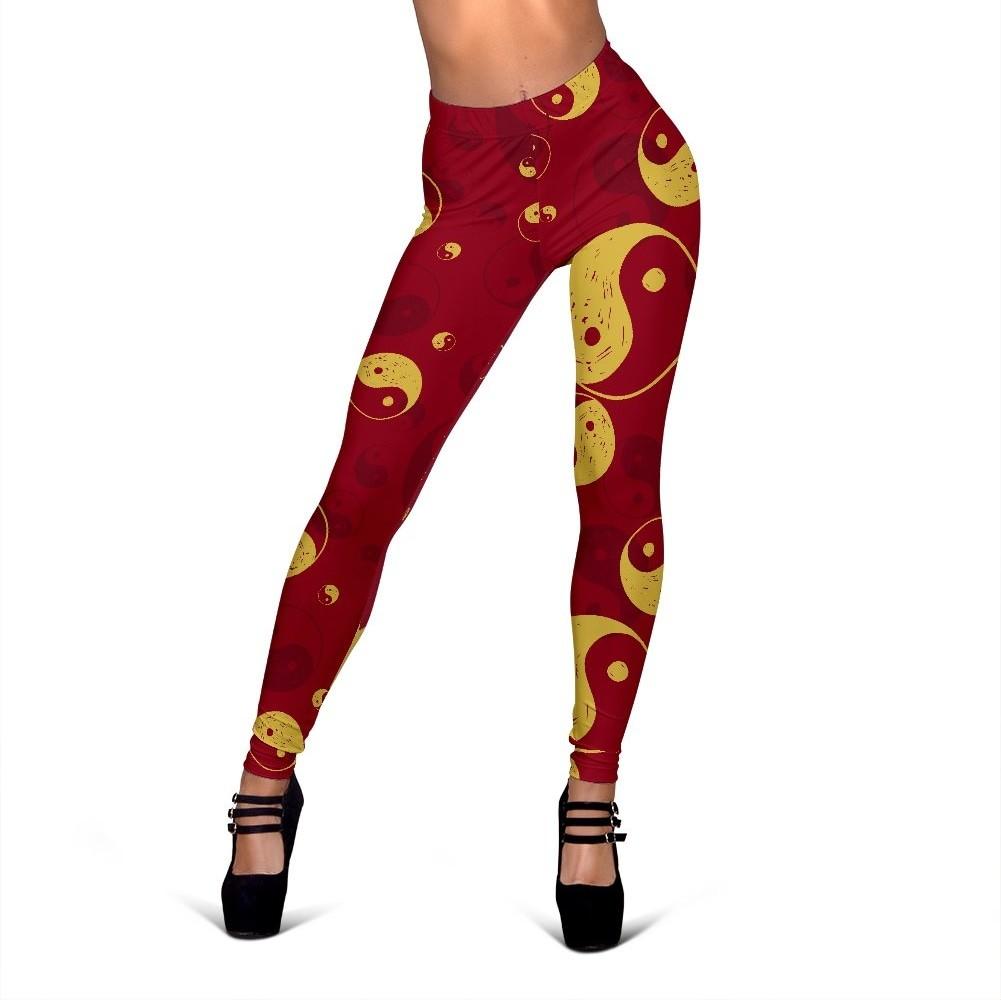 Yin Yang Red Pattern Print Women Leggings-grizzshop