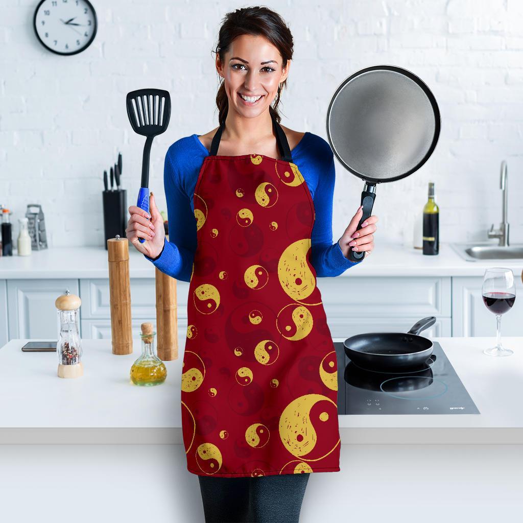 Yin Yang Red Pattern Print Women's Apron-grizzshop