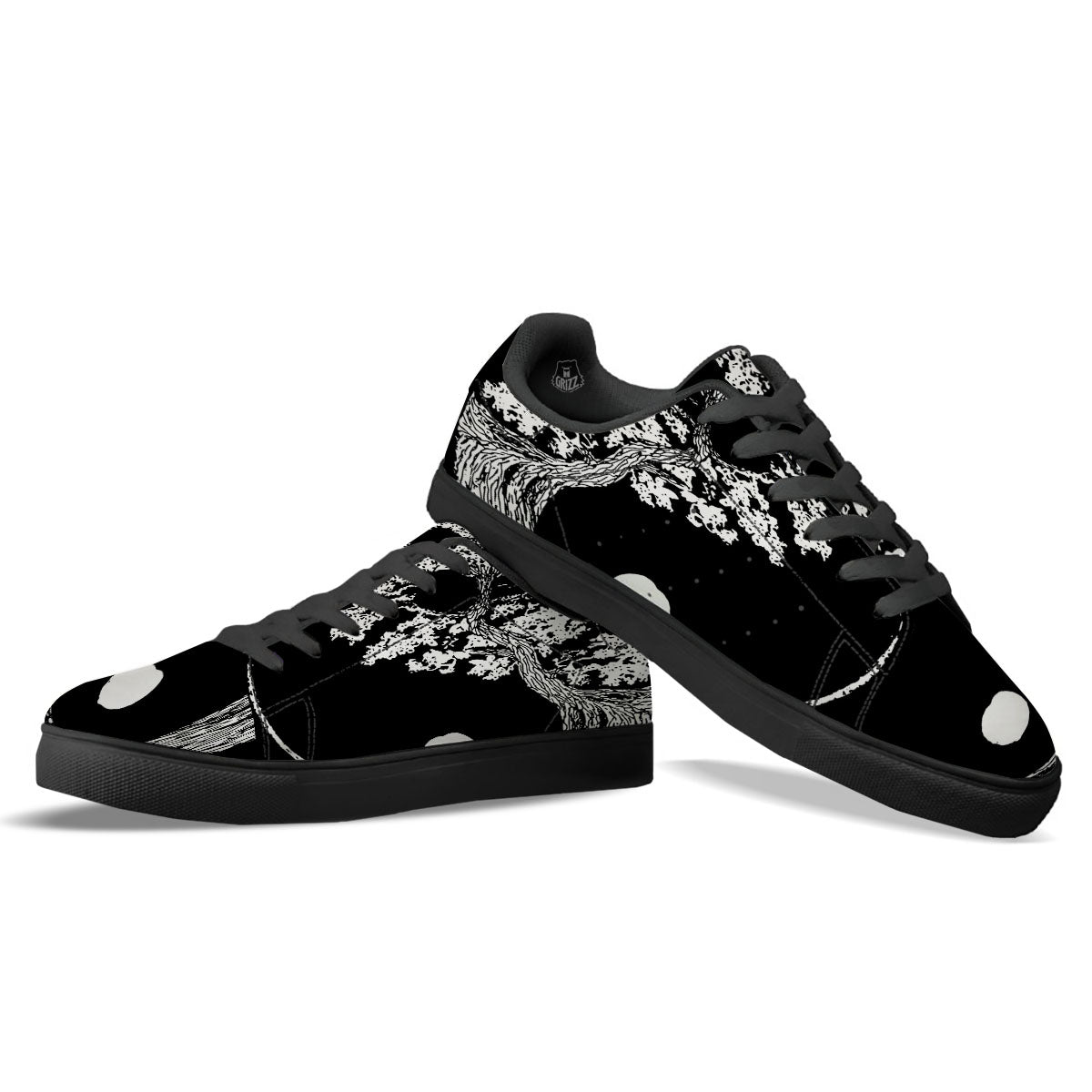 Yin Yang Roots Print Black Low Top Sneakers-grizzshop