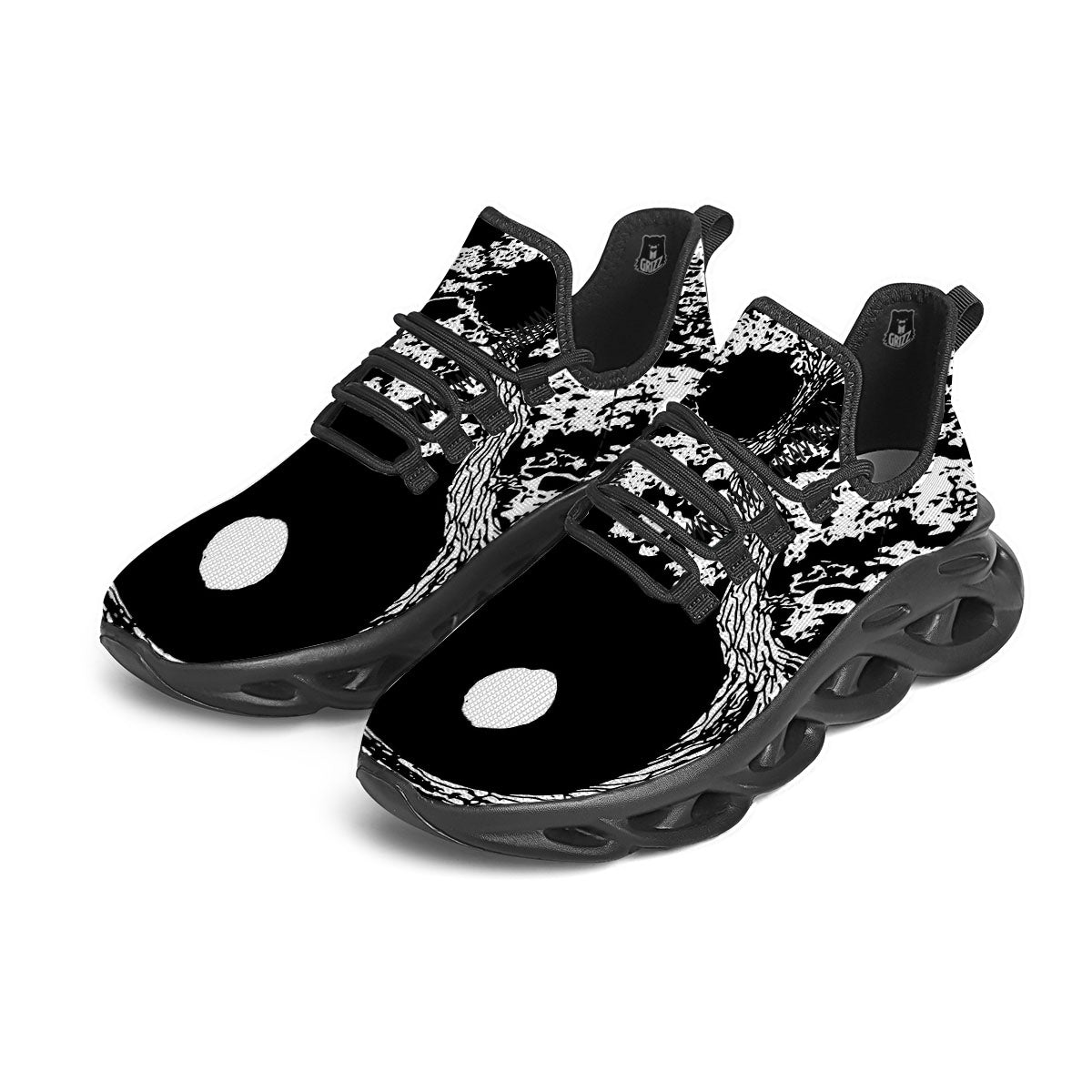 Yin Yang Roots Print Black Running Shoes-grizzshop