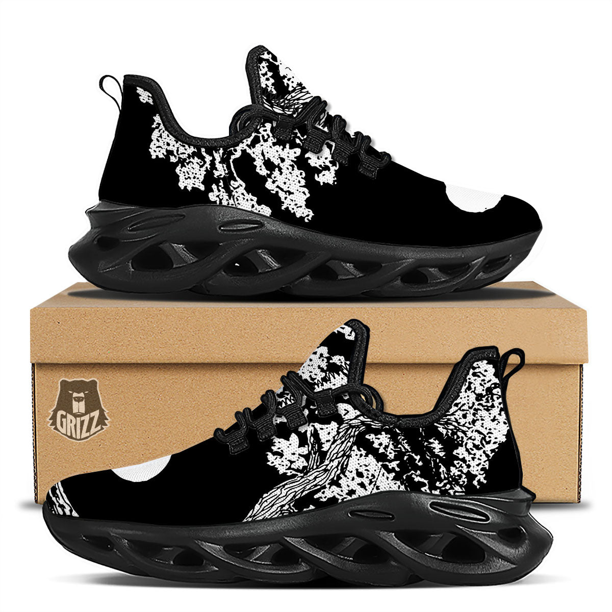 Yin Yang Roots Print Black Running Shoes-grizzshop