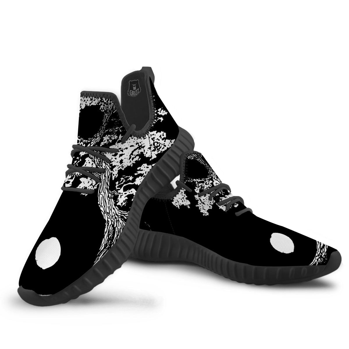 Yin Yang Roots Print Black Walking Shoes-grizzshop