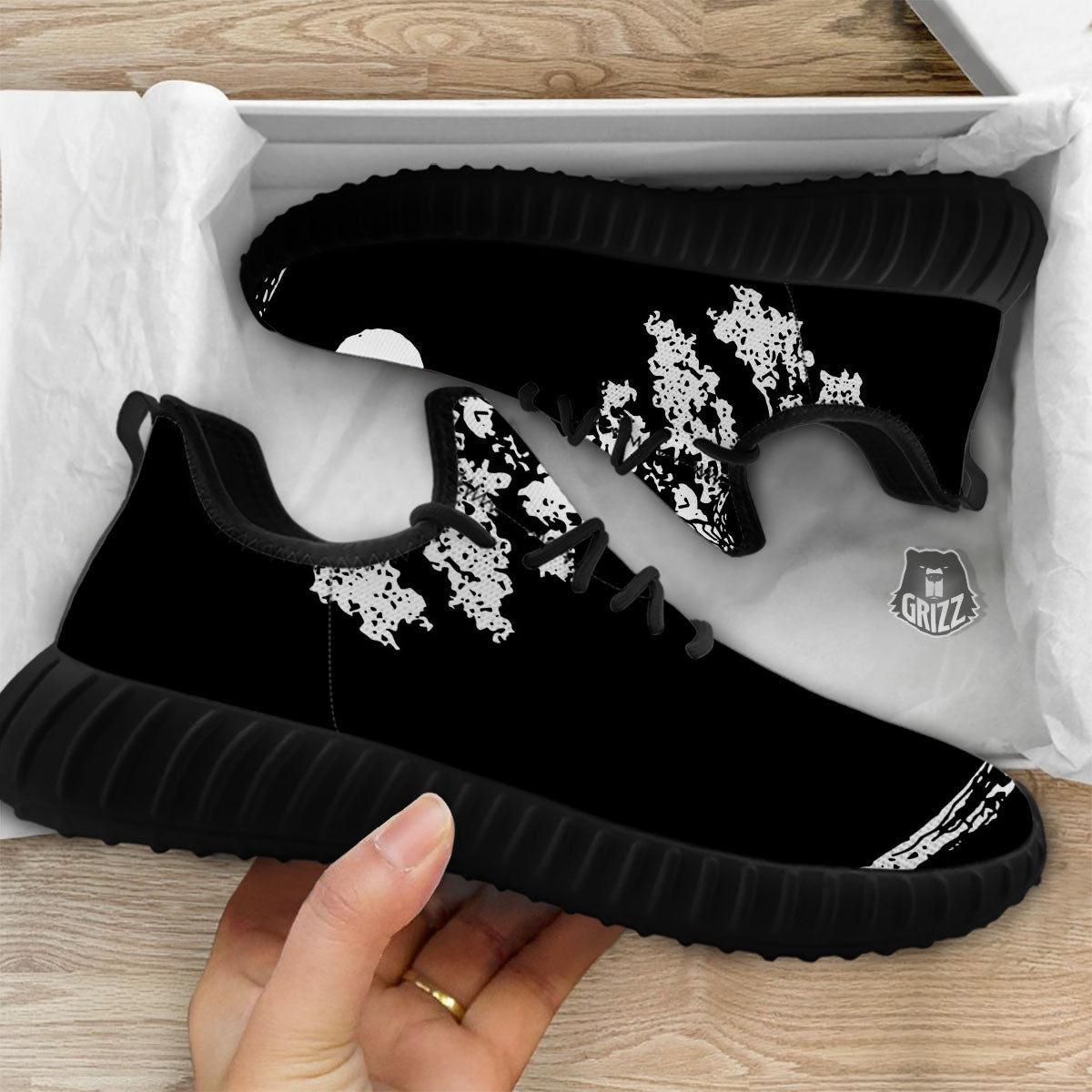 Yin Yang Roots Print Black Walking Shoes-grizzshop