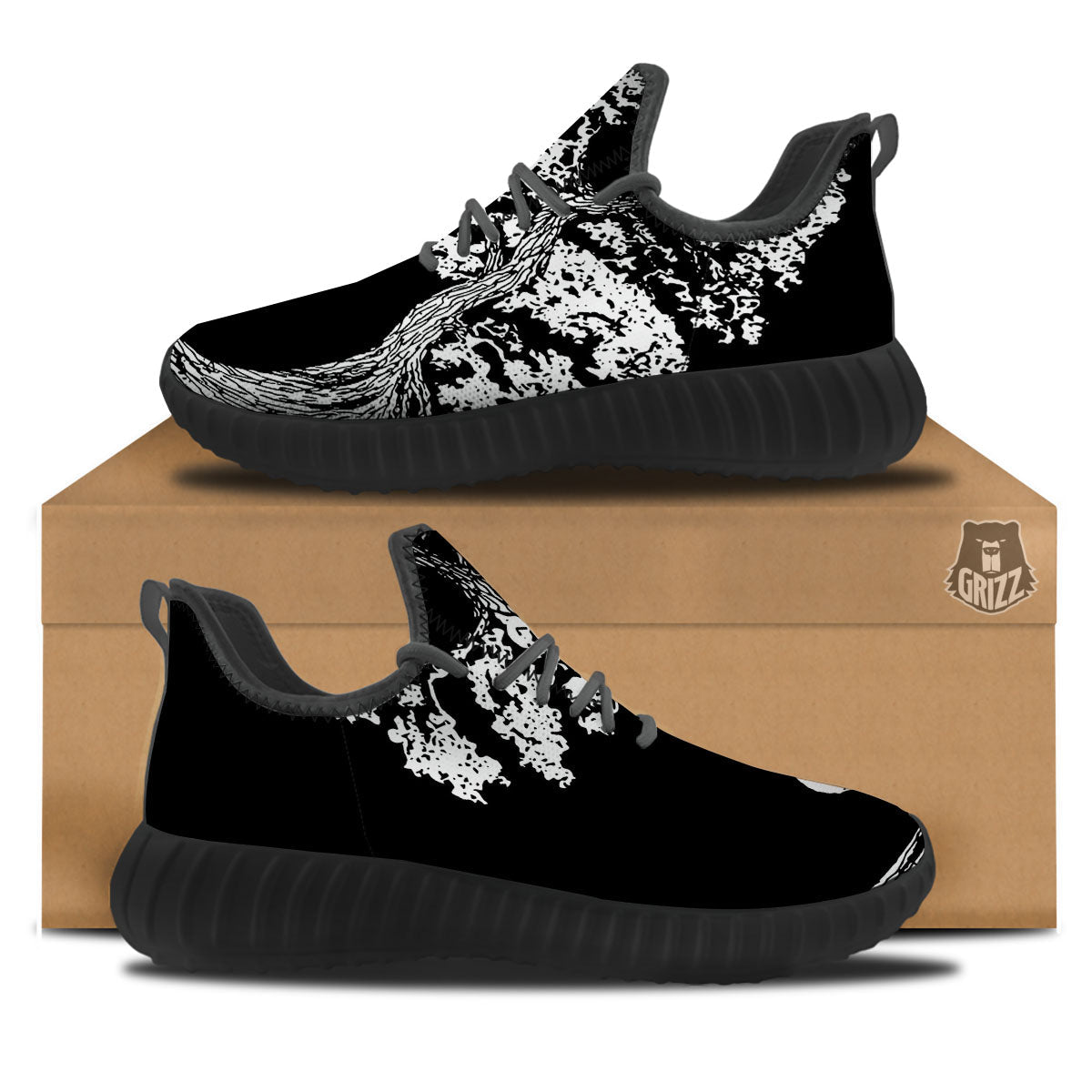 Yin Yang Roots Print Black Walking Shoes-grizzshop