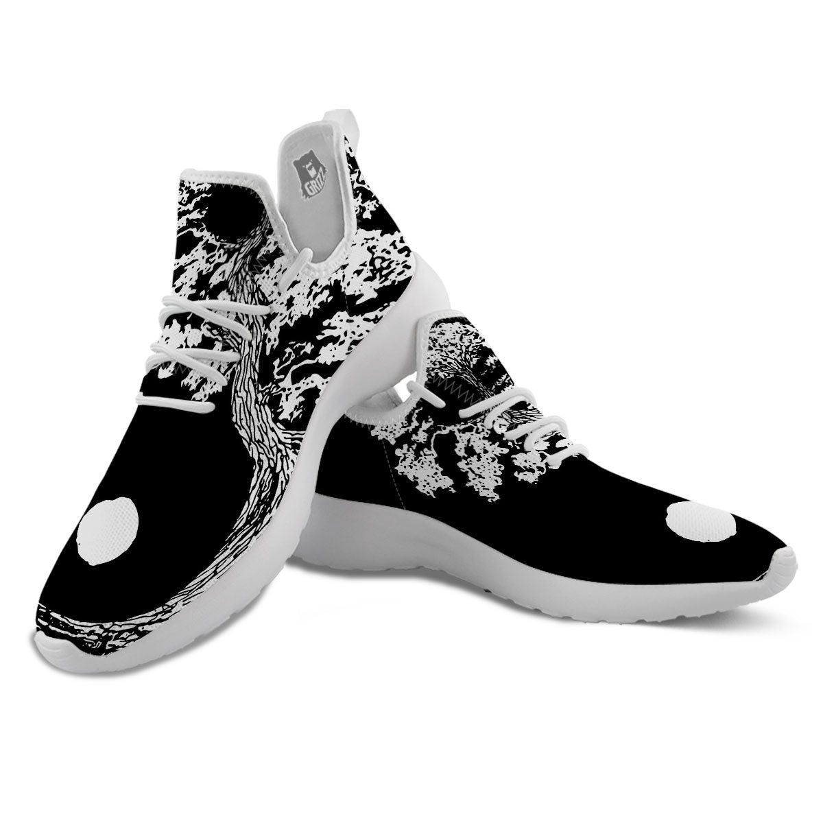 Yin Yang Roots Print White Athletic Shoes-grizzshop