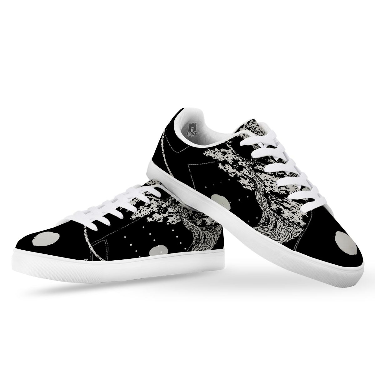 Yin Yang Roots Print White Low Top Sneakers-grizzshop