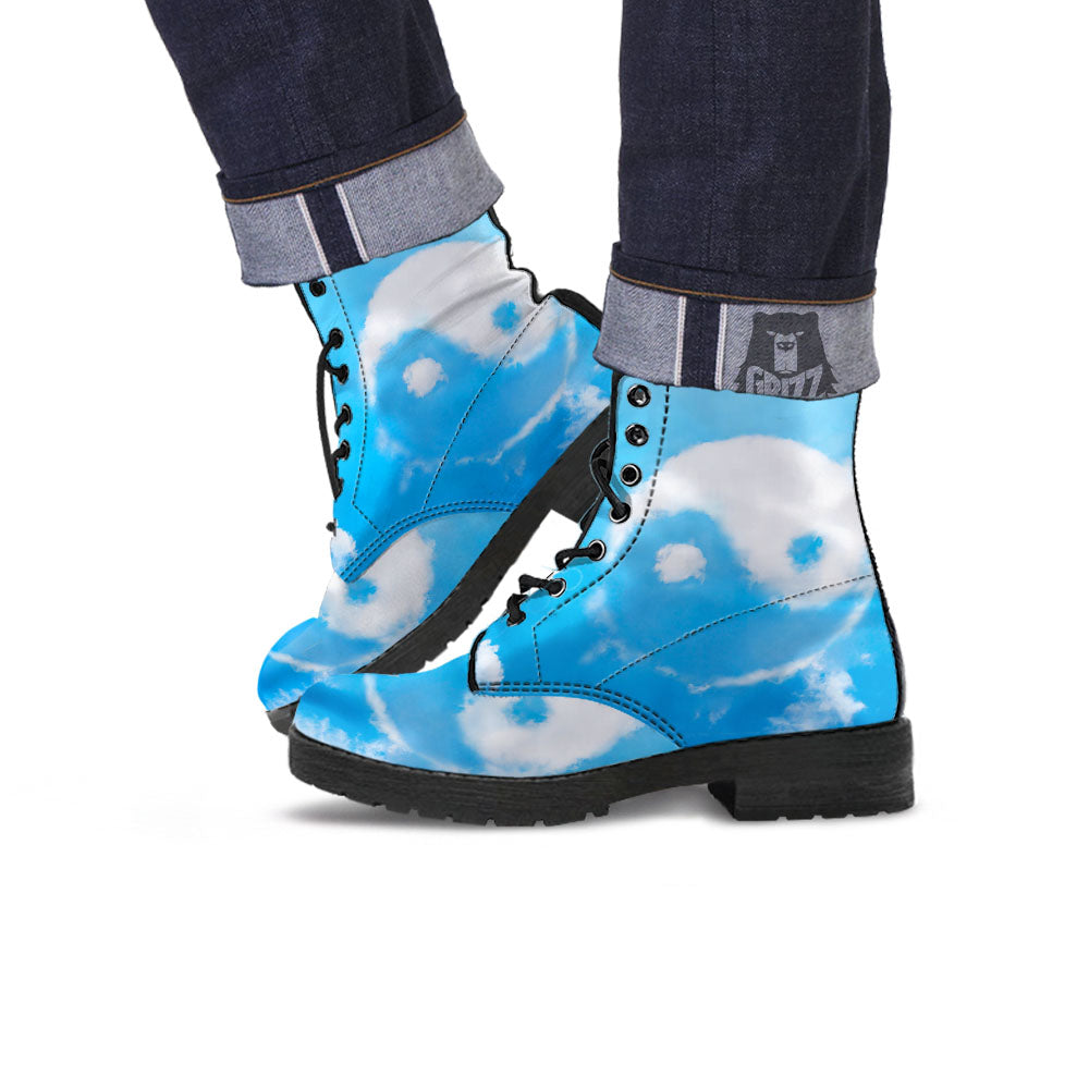 Yin Yang Space And Sky Print Leather Boots-grizzshop