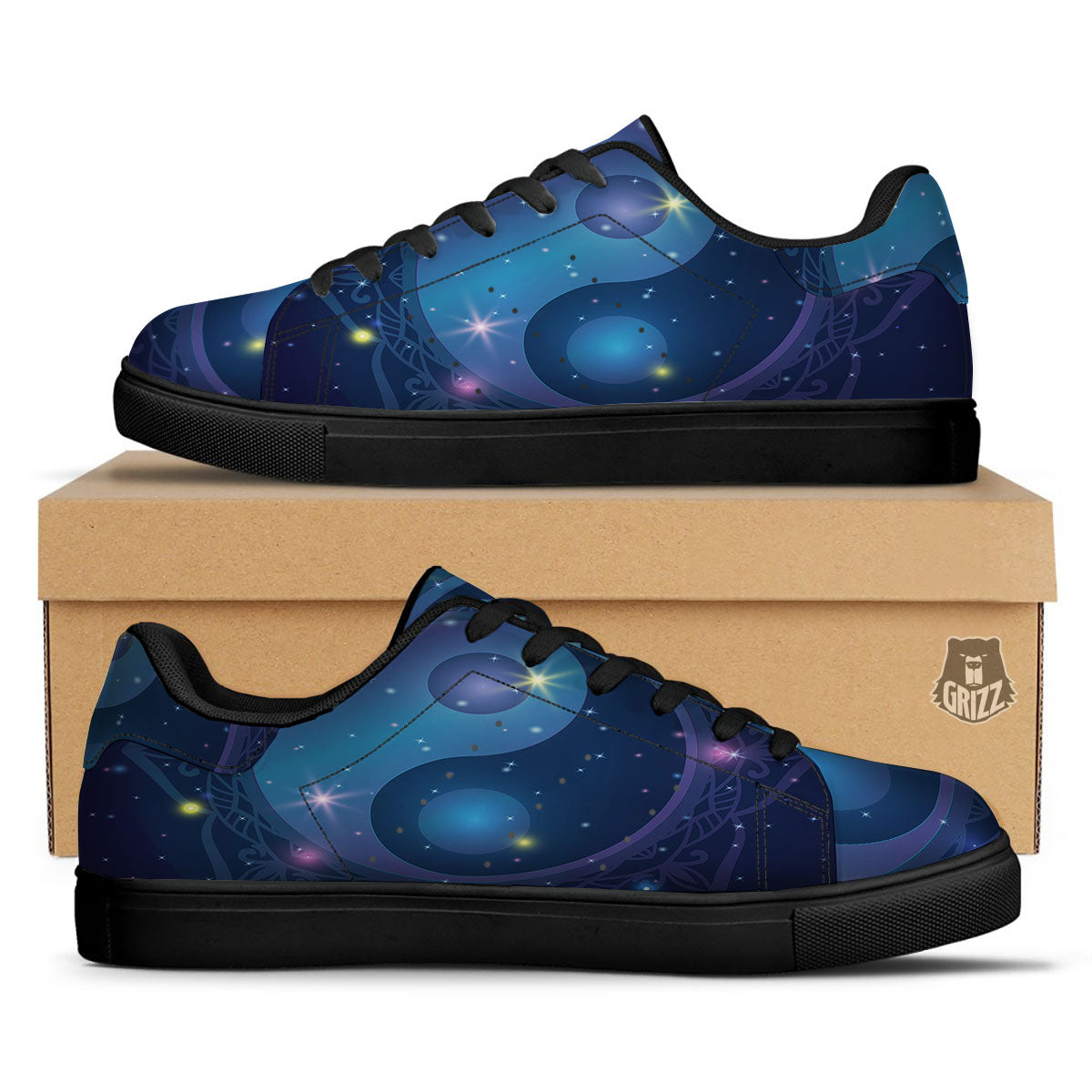 Yin Yang Space Print Black Low Top Sneakers-grizzshop