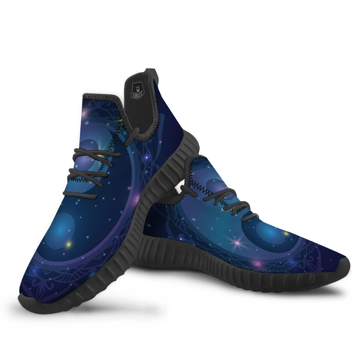 Yin Yang Space Print Black Walking Shoes-grizzshop