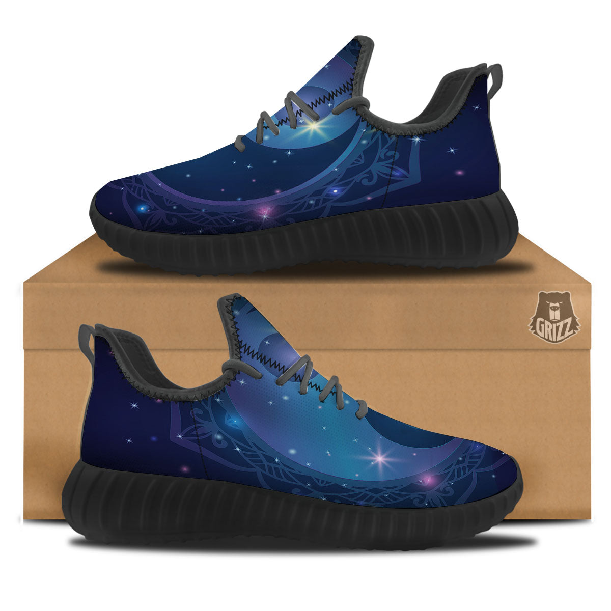 Yin Yang Space Print Black Walking Shoes-grizzshop