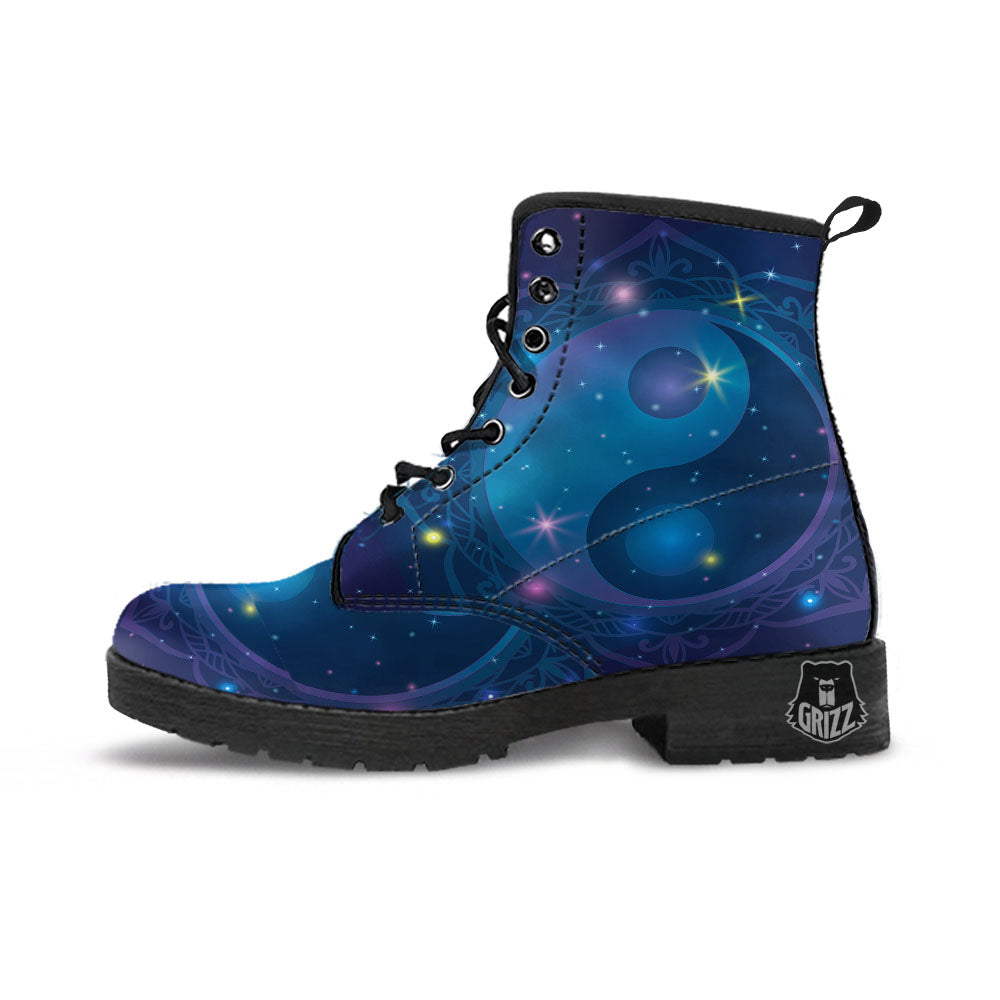 Yin Yang Space Print Leather Boots-grizzshop
