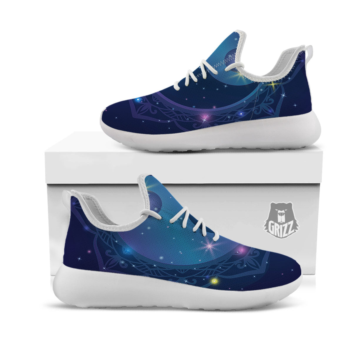 Yin Yang Space Print White Athletic Shoes-grizzshop