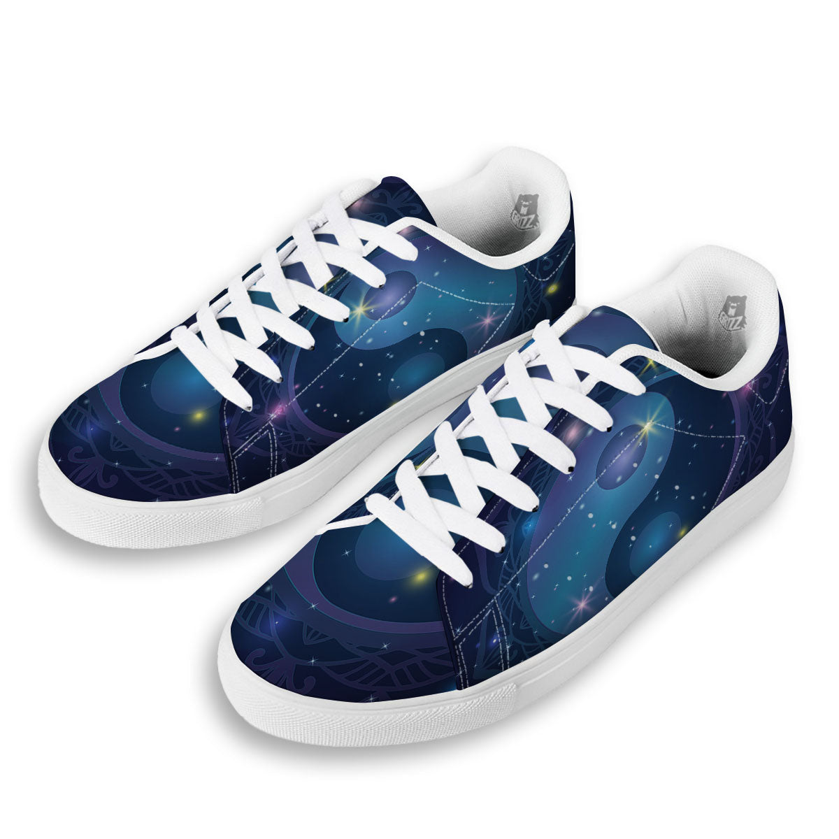 Yin Yang Space Print White Low Top Sneakers-grizzshop