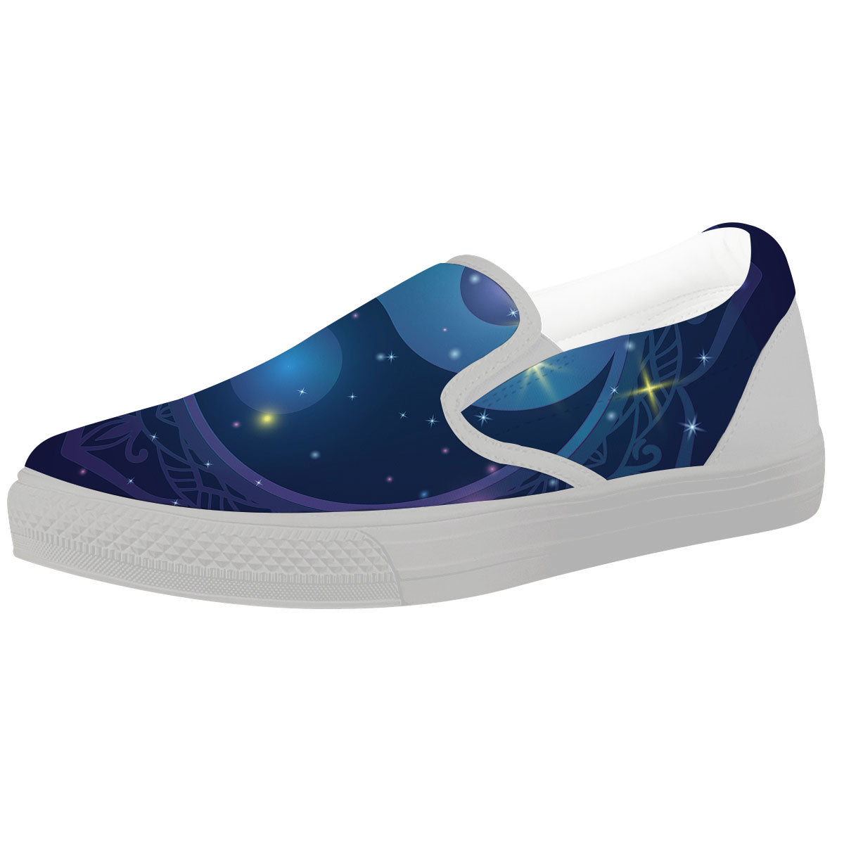 Yin Yang Space Print White Slip On Shoes-grizzshop