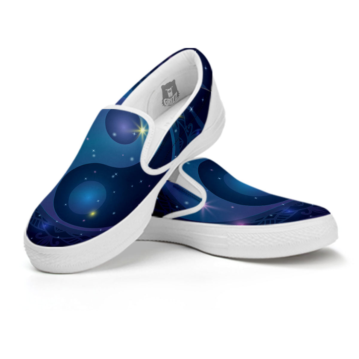 Yin Yang Space Print White Slip On Shoes-grizzshop
