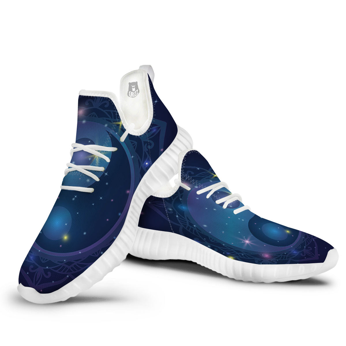 Yin Yang Space Print White Walking Shoes-grizzshop
