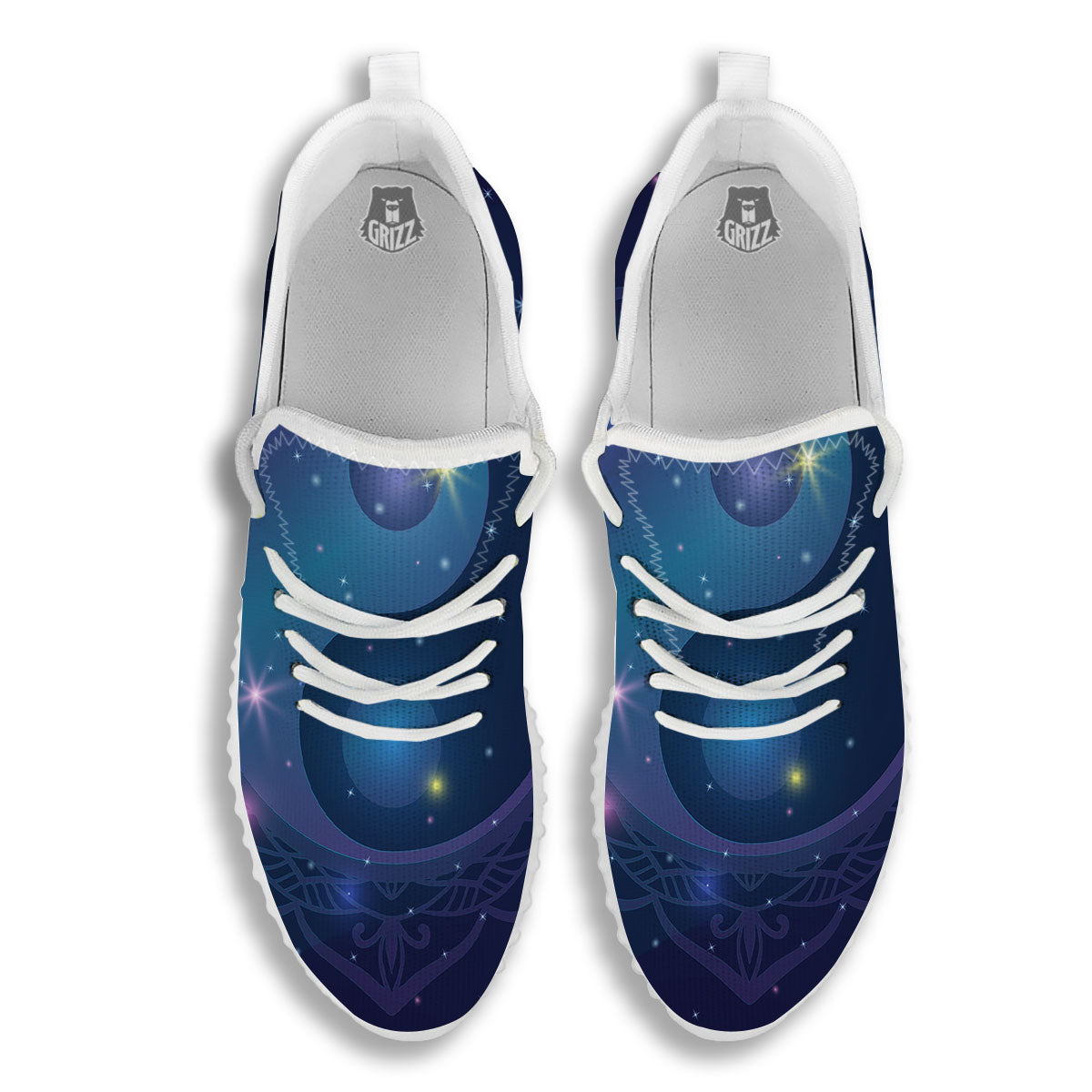Yin Yang Space Print White Walking Shoes-grizzshop