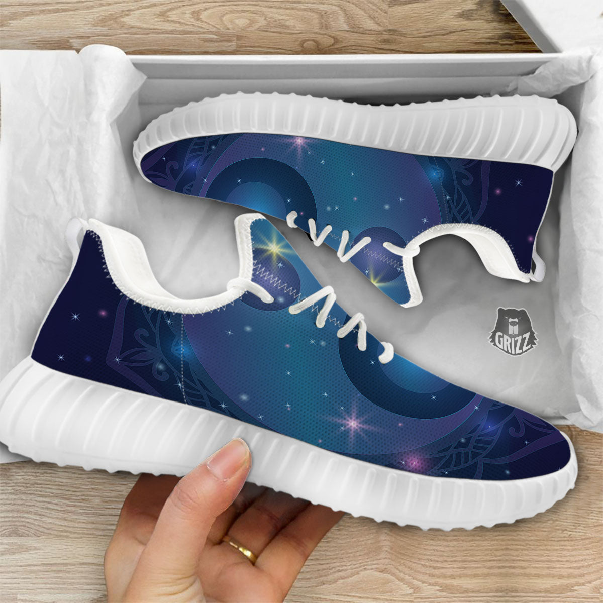Yin Yang Space Print White Walking Shoes-grizzshop