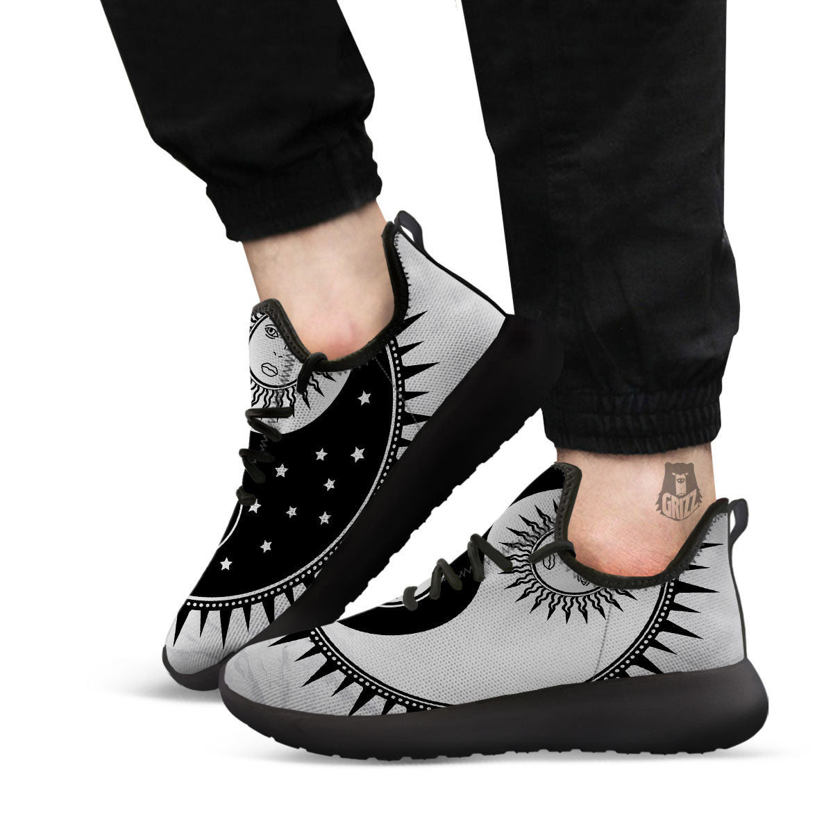 Yin Yang Sun White And Black Print Black Athletic Shoes-grizzshop