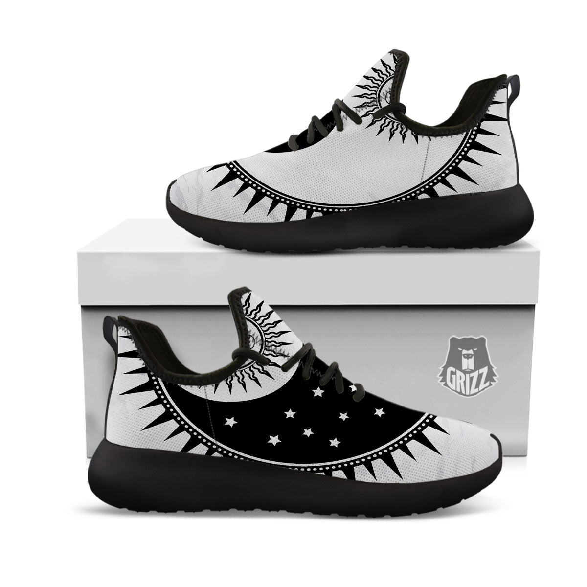 Yin Yang Sun White And Black Print Black Athletic Shoes-grizzshop