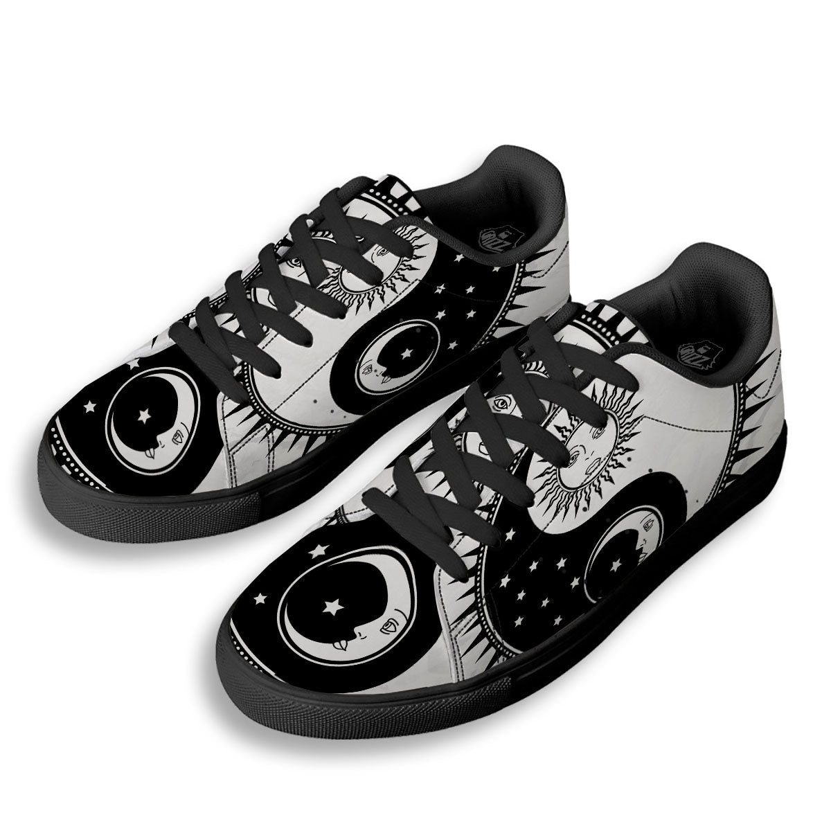 Yin Yang Sun White And Black Print Black Low Top Sneakers-grizzshop